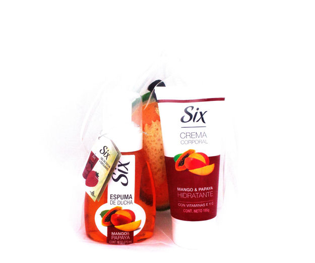 Imagen de Pack Six Espuma, Crema Corporal mango y papaya y Esponja