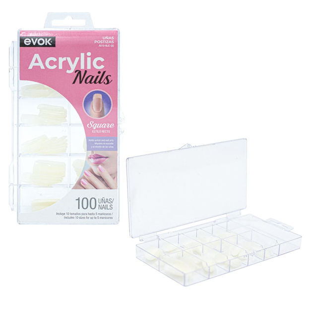 Imagen de Uñas Postizas de Acrilico Cuadradas Evok 100 u