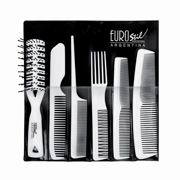 Imagen de Set de Peluqueria 5 Peines + 1 Cepillo Esqueleto Eurostil