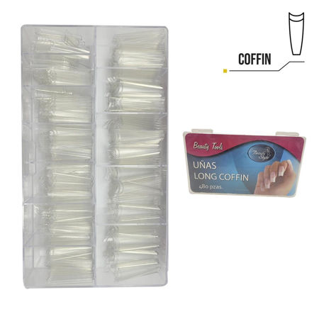Imagen de Tips de Uñas Beauty Style Long Coffin Clear 480 unidades